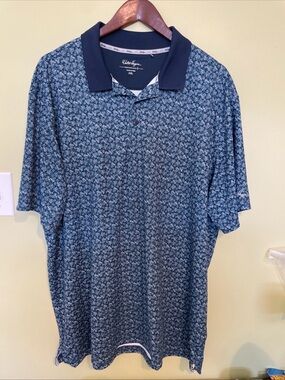 Walter Hagan Navy Micro Floral Performance Polo with Dark Collar Size XXL